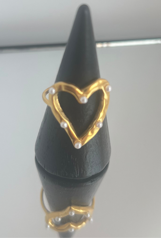 Anel Coração com Mini Pérolas