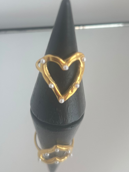 Anel Coração com Mini Pérolas