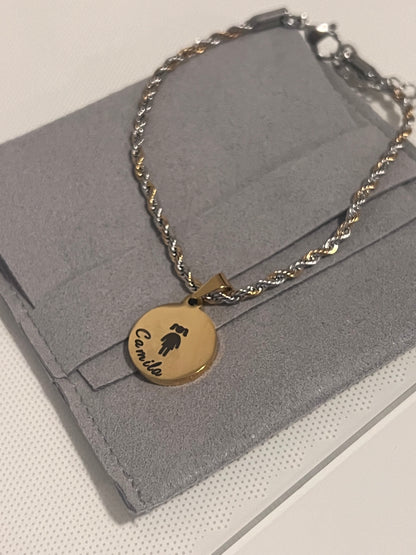 Pulseira personalizada com medalha de menina ou menino